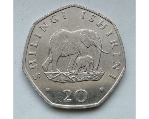 20 шиллингов 1992 год Танзания Слоны