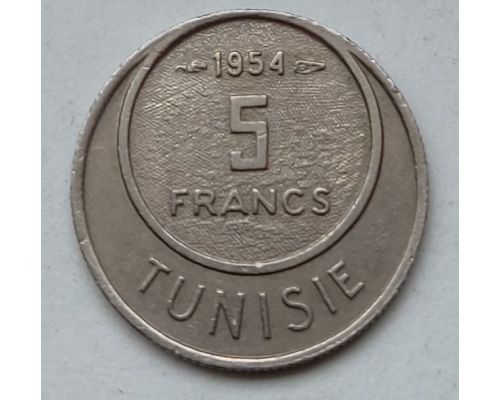 5 франков 1954 год Французский Тунис