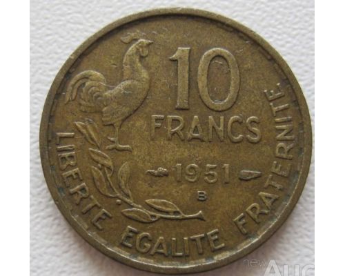 10 франков 1951 B год Франция Петух