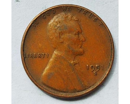1 цент 1951 год S США Пшеничный Цент