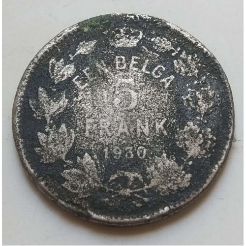 5 франков 1930 год Бельгия EEN BELGA