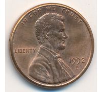 1 цент 1992 год D США