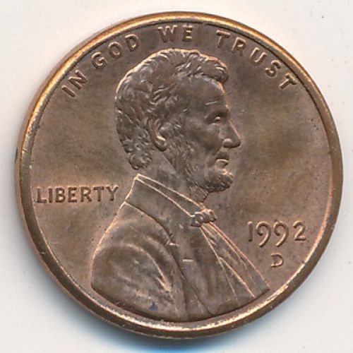 1 цент 1992 год D США