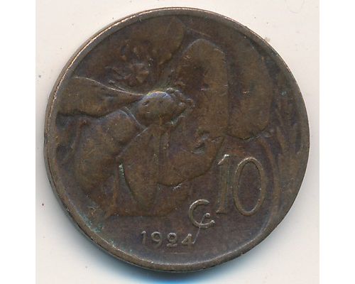 10 чентезимо 1924 год Италия Пчела