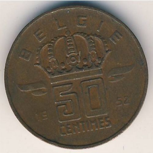 50 сентим 1952-1964 год Бельгия