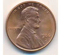 1 цент 1986 год D США