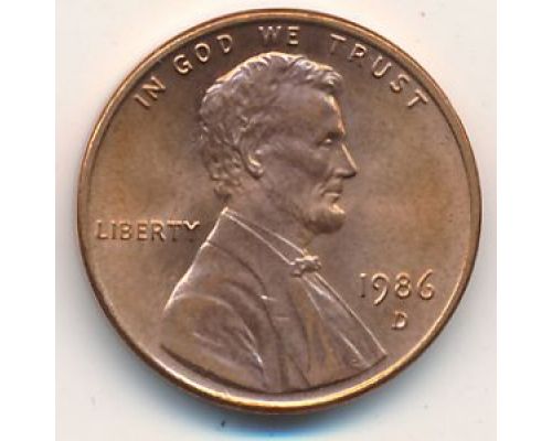 1 цент 1986 год D США