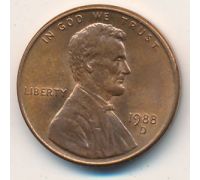1 цент 1988 год D США
