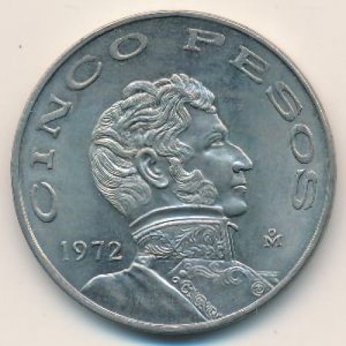 5 песо 1972 год Мексика Висенте Герреро Cinco pesos
