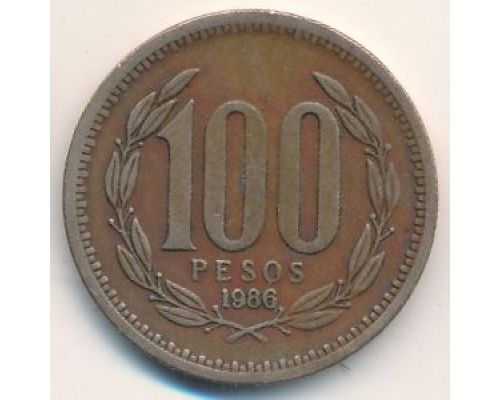 100 песо 1986 год Чили