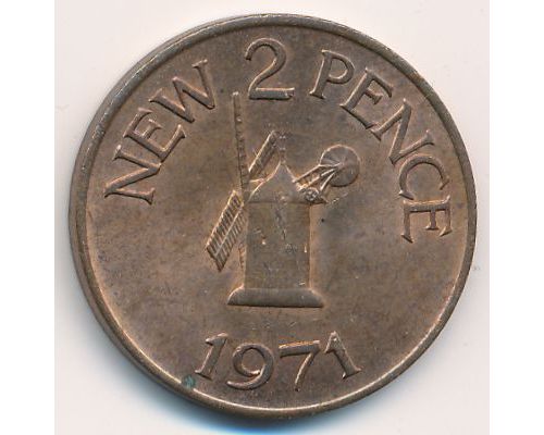 2 новых пенни 1971 год Гернси Великобритания Мельница
