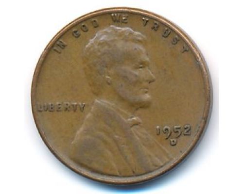 1 цент 1952 год D США Пшеничный Цент