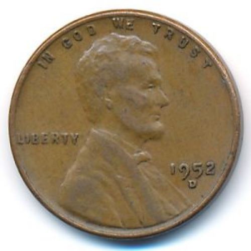 1 цент 1952 год D США Пшеничный Цент