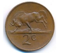 2 цента 1966 год ЮАР Антилопа Гну Йохан Антонисзон ван Рибек