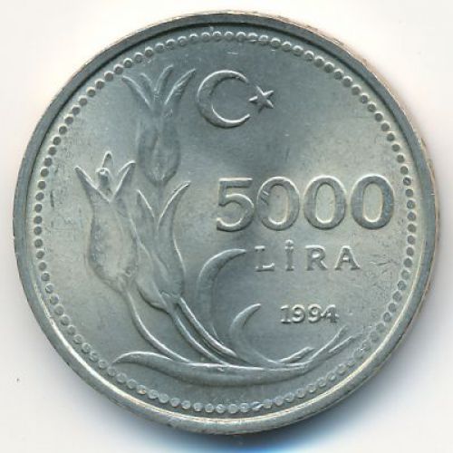 5000 лир 1994 год Турция