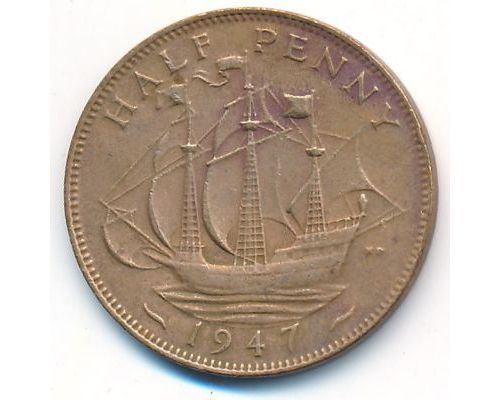 1/2 пенни 1939 год Великобритания Пол пенни, half penny Георг VI