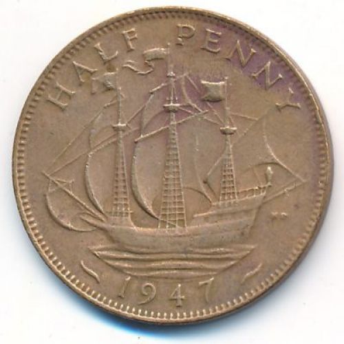 1/2 пенни 1939 год Великобритания Пол пенни, half penny Георг VI