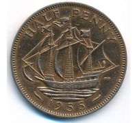 1/2 пенни 1955 год Великобритания Пол пенни, half penny Елизавета II