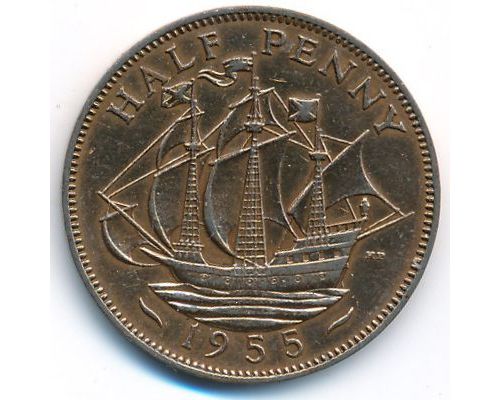 1/2 пенни 1955 год Великобритания Пол пенни, half penny Елизавета II