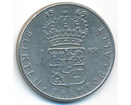 1 крона 1969 год Швеция Густав VI Адольф