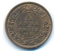 1/12 анны 1933 год Британская Индия Георг V