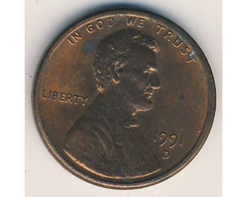 1 цент 1991 год D США