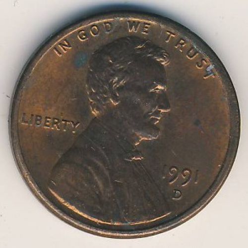 1 цент 1991 год D США