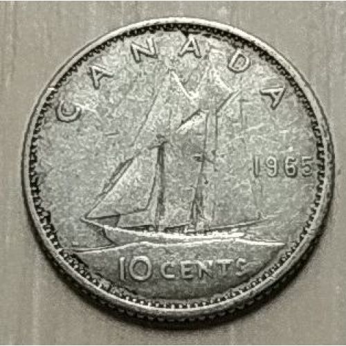 10 центов 1965 год Канада Серебро