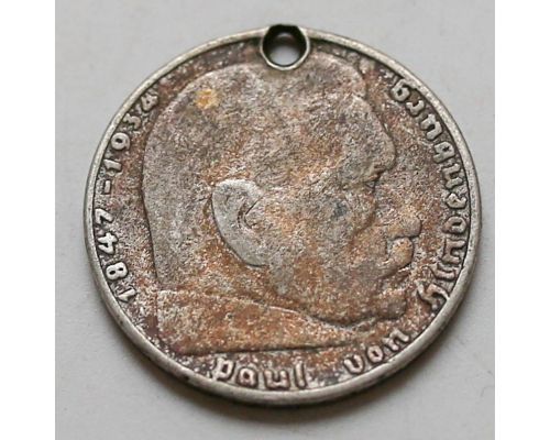 2 рейхсмарки 1937 год А Германия Третий Рейх Серебро Пауль фон Гинденбург