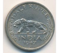 1/2 рупии 1947 год Британская Индия Тигр