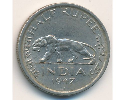 1/2 рупии 1947 год Британская Индия Тигр