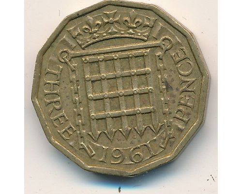 3 пенса 1961 год Великобритания Елизавета II