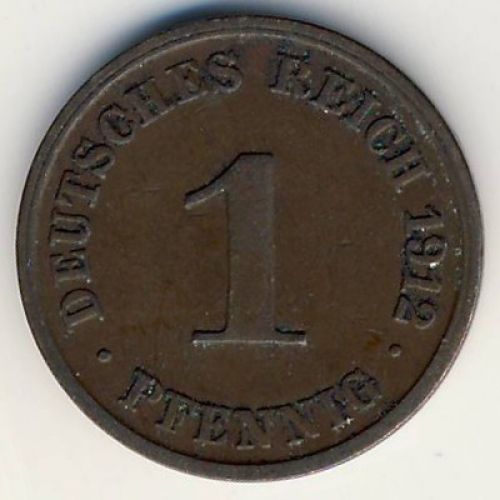 1 пфенниг 1912 год J Германия (Германская Империя) Состояние VF
