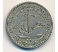 25 центов 1955 год Восточные Карибы Корабль Френсиса Дрейка Golden Hind