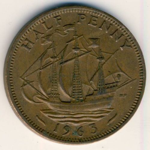 1/2 пенни 1963 год Великобритания haif penny Елизавета II