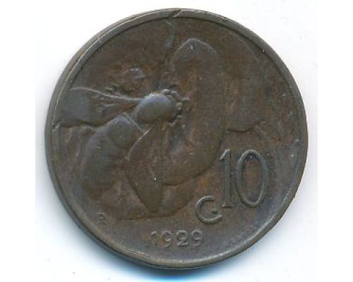 10 чентезимо 1929 год Италия Пчела