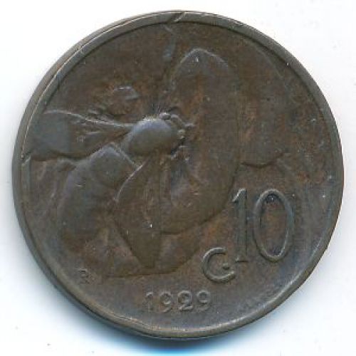 10 чентезимо 1929 год Италия Пчела