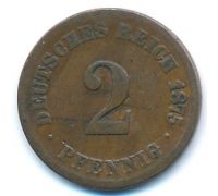 2 пфеннига 1875 год A Германия (Германская Империя) Состояние VG