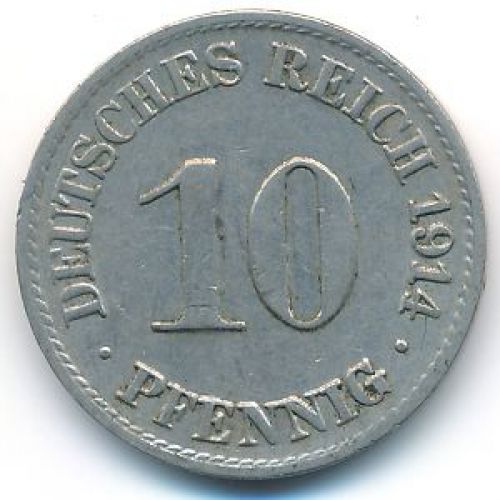 10 пфеннигов 1914 год Германия (Германская Империя) Состояние VF