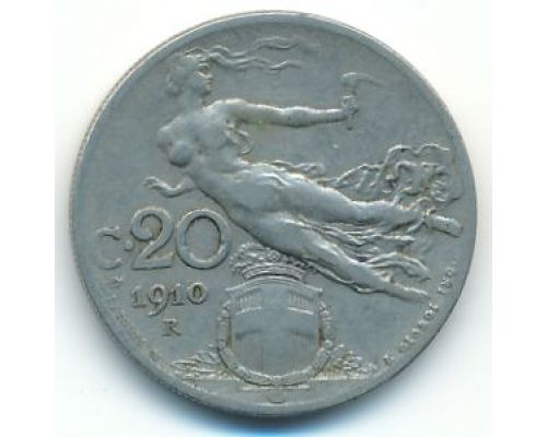 20 чентезимо 1910 года Италия (20 центов) Состояние F