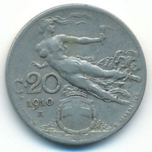 20 чентезимо 1910 года Италия (20 центов) Состояние F