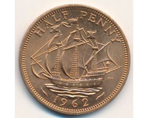 1/2 пенни 1962 год Великобритания haif penny Елизавета II