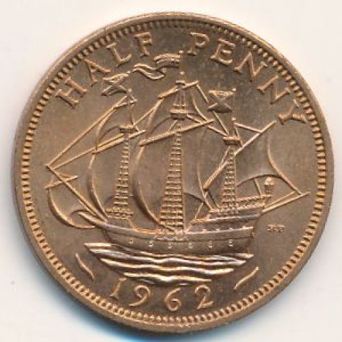 1/2 пенни 1962 год Великобритания haif penny Елизавета II