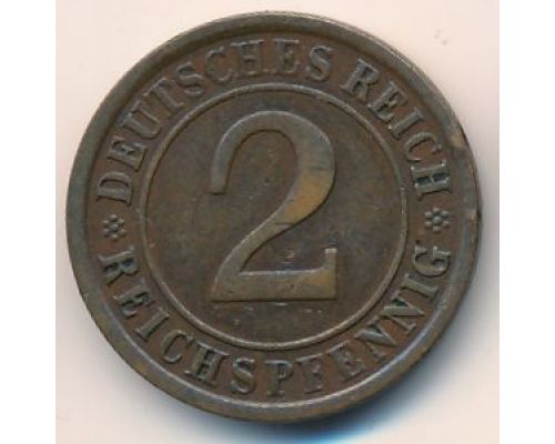 2 рейхспфеннига (рентенпфеннига) 1924 год A Германия Веймарская Республика