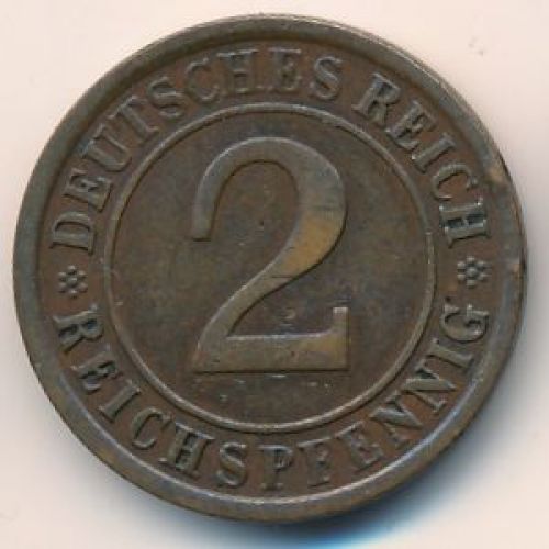 2 рейхспфеннига (рентенпфеннига) 1924 год A Германия Веймарская Республика