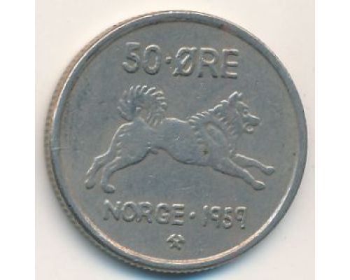 50 эре 1959 год Норвегия Собака Редкая