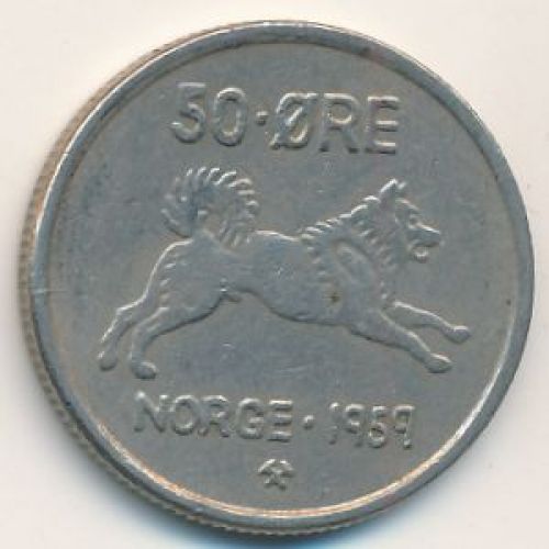 50 эре 1959 год Норвегия Собака Редкая