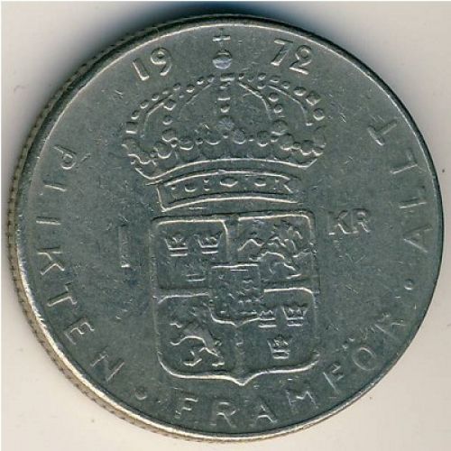 1 крона 1972 год Швеция Густав VI Адольф