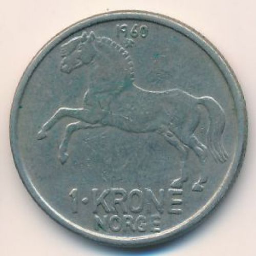 1 крона 1960 год Норвегия Лошадь