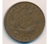 1/2 пенни 1942 год Великобритания haif penny Георг IV